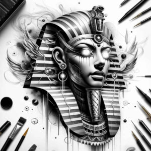 pharaoh-wealth-symbol – tattoo design ideas free ai generated – realism-glass-effect – for-chest – Gallery: pharaoh-inkby-ai
