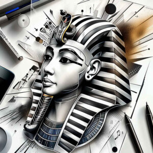 pharaoh-with-ancient-motif – tattoo design ideas free ai generated – realism-true-skin – for-full-back – Gallery: pharaoh-inkby-ai