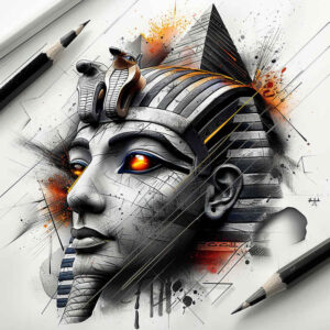 pharaoh-with-cult – tattoo design ideas free ai generated – surrealism-abstract – for-abdomen – Gallery: pharaoh-inkby-ai