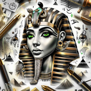 pharaoh-with-detail – tattoo design ideas free ai generated – neotraditional-bold-texture – for-nape – Gallery: pharaoh-inkby-ai