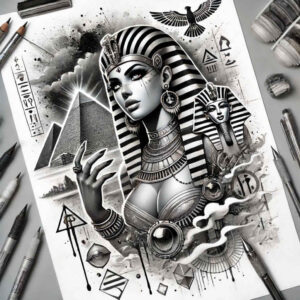 pharaoh-with-dynasty – tattoo design ideas free ai generated – realism-depth-illusion – for-biceps – Gallery: pharaoh-inkby-ai