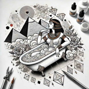 pharaoh-with-egyptian-symbols – tattoo design ideas free ai generated – realism-clean-whites – for-upper-arm – Gallery: pharaoh-inkby-ai