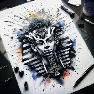 pharaoh-with-geometric-patterns – tattoo design ideas free ai generated – neotraditional-artistic-contrast – for-arm – Gallery: pharaoh-inkby-ai