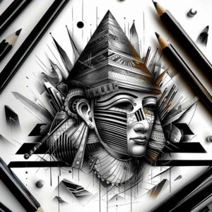 pharaoh-with-halo – tattoo design ideas free ai generated – neotraditional-dynamic-color – for-abdomen – Gallery: pharaoh-inkby-ai