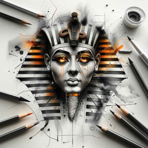 pharaoh-with-hieroglyphic-patterns – tattoo design ideas free ai generated – realism-high-contrast – for-triceps – Gallery: pharaoh-inkby-ai