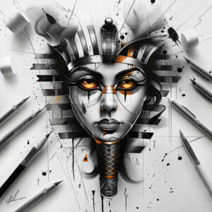 pharaoh-with-light-effects-for-men – tattoo design ideas free ai generated – realism-organic-structure – for-shin – Gallery: pharaoh-inkby-ai