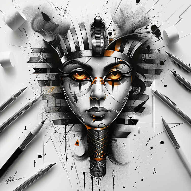 pharaoh-with-light-effects-for-men – tattoo design ideas free ai generated – realism-organic-structure – for-shin – Gallery: pharaoh-inkby-ai