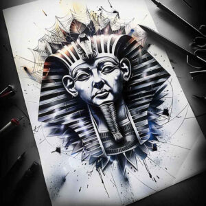 pharaoh-with-mystical-pattern – tattoo design ideas free ai generated – surrealism-transcendent – for-outer-arm – Gallery: pharaoh-inkby-ai
