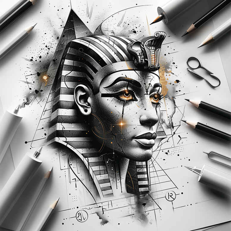 pharaoh-with-mysticism – tattoo design ideas free ai generated – neotraditional-classic-motifs – for-elbow – Gallery: pharaoh-inkby-ai