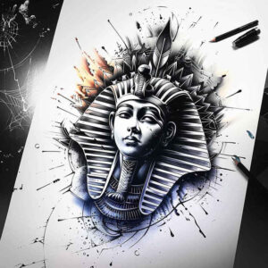 pharaoh-with-ornament – tattoo design ideas free ai generated – realism-realistic-lighting – for-back-of-neck – Gallery: pharaoh-inkby-ai