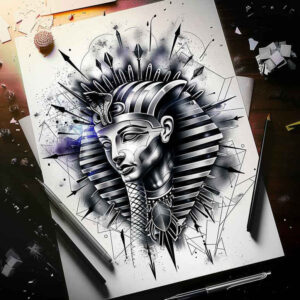 pharaoh-with-ornament – tattoo design ideas free ai generated – surrealism-enigmatic-visuals – for-back – Gallery: pharaoh-inkby-ai