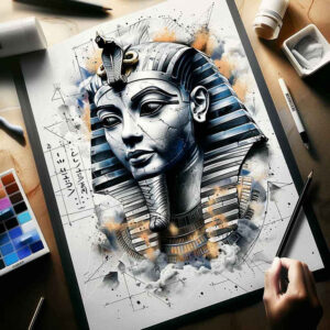 pharaoh-with-sun-symbol – tattoo design ideas free ai generated – neotraditional-rich-shading – for-shoulder – Gallery: pharaoh-inkby-ai