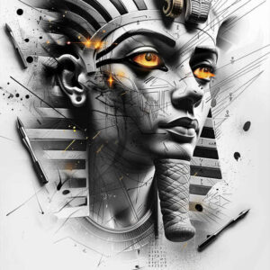 pharaoh-with-symbol – tattoo design ideas free ai generated – neotraditional-detailed-textures – for-calf – Gallery: pharaoh-inkby-ai