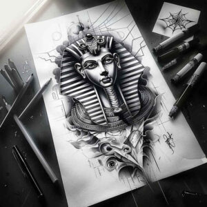 pharaoh tattoo design ideas Realism clean background crown for lower back