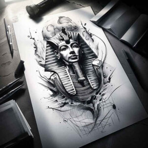 pharaoh tattoo design ideas Surrealism melting forms dynasty for hip
