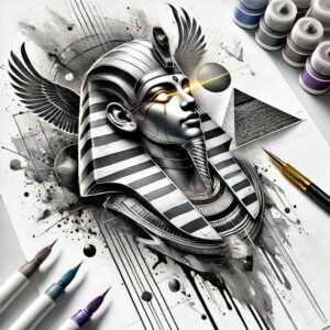 pharaoh tattoo design ideas Realism blended gradients gold for upper arm