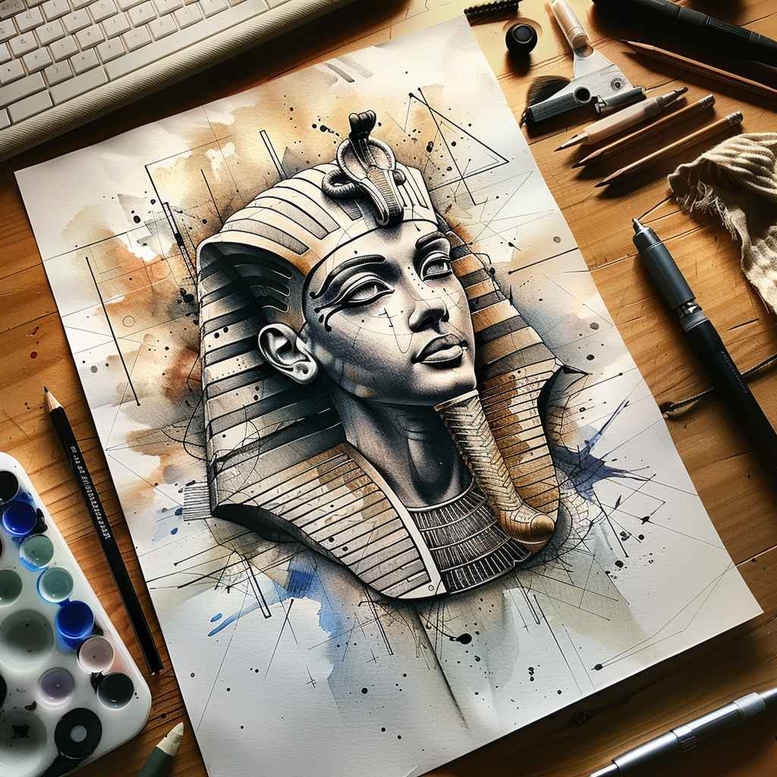 pharaoh tattoo design ideas Realism natural contrast mystical symbols for lower leg