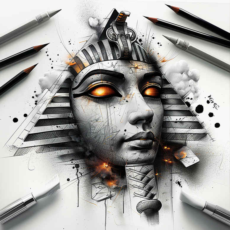 pharaoh tattoo design ideas Surrealism fantasy-inspired mystical symbols for lower thigh