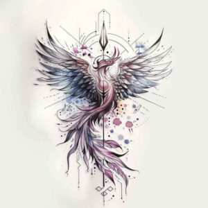 flying-phoenix – tattoo design ideas free ai generated – neotraditional-bold-color-blocks – for-lower-leg – Gallery: phoenix-inkby-ai