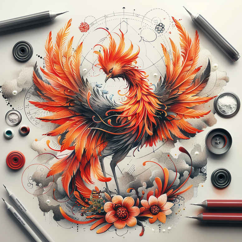 flying-phoenix – tattoo design ideas free ai generated – neotraditional-clean-fill – for-scapula – Gallery: phoenix-inkby-ai