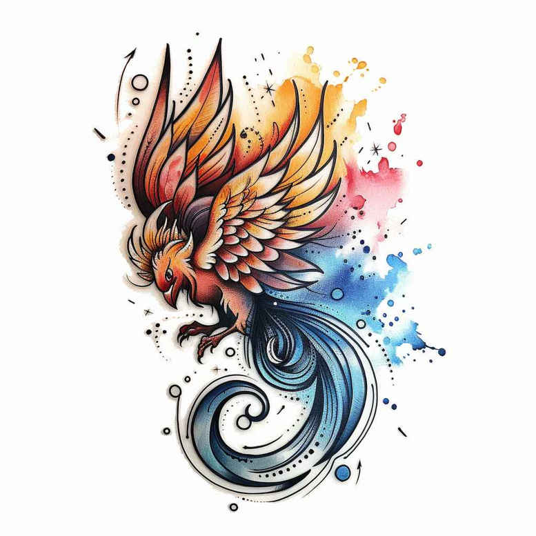 flying-phoenix – tattoo design ideas free ai generated – realism-clean-lines – for-ankle – Gallery: phoenix-inkby-ai