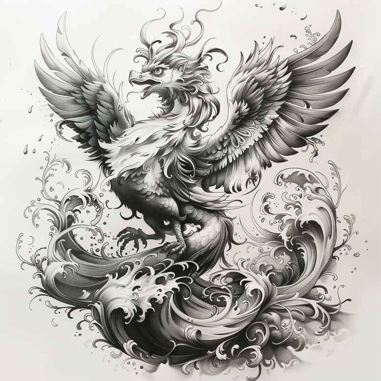 flying-phoenix – tattoo design ideas free ai generated – surrealism-melting-forms – for-wrist – Gallery: phoenix-inkby-ai