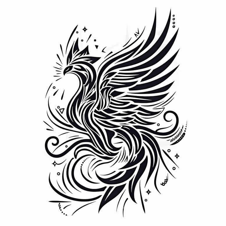 phoenix-and-magic – tattoo design ideas free ai generated – neotraditional-clean-fill – for-behind-ear – Gallery: phoenix-inkby-ai