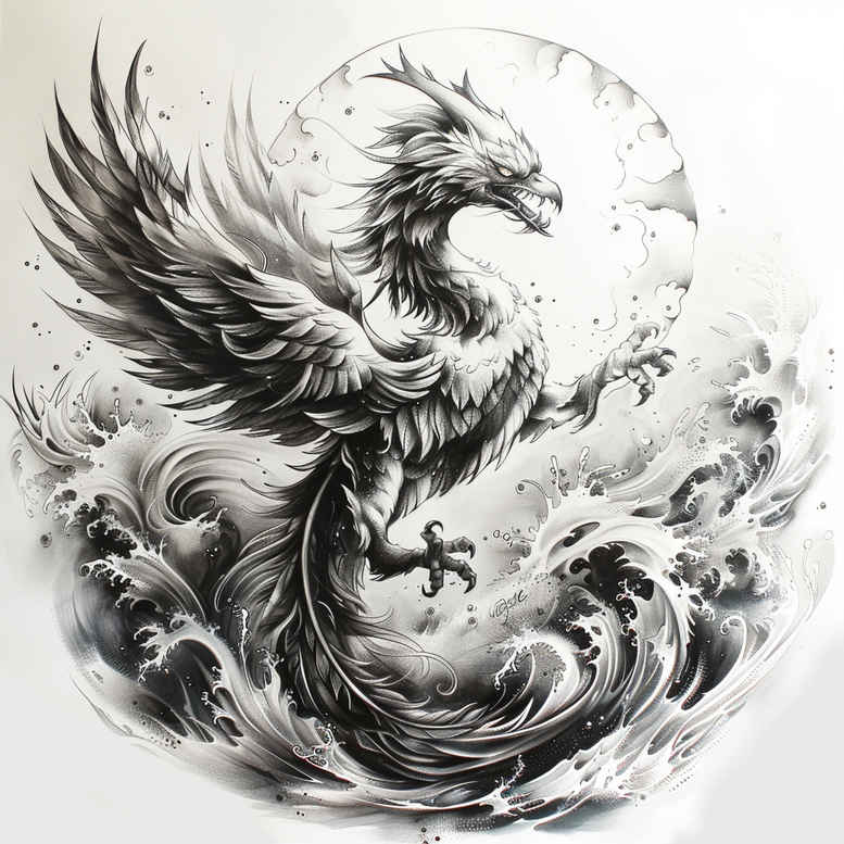 phoenix-and-magic – tattoo design ideas free ai generated – realism-seamless-blend – for-knee – Gallery: phoenix-inkby-ai