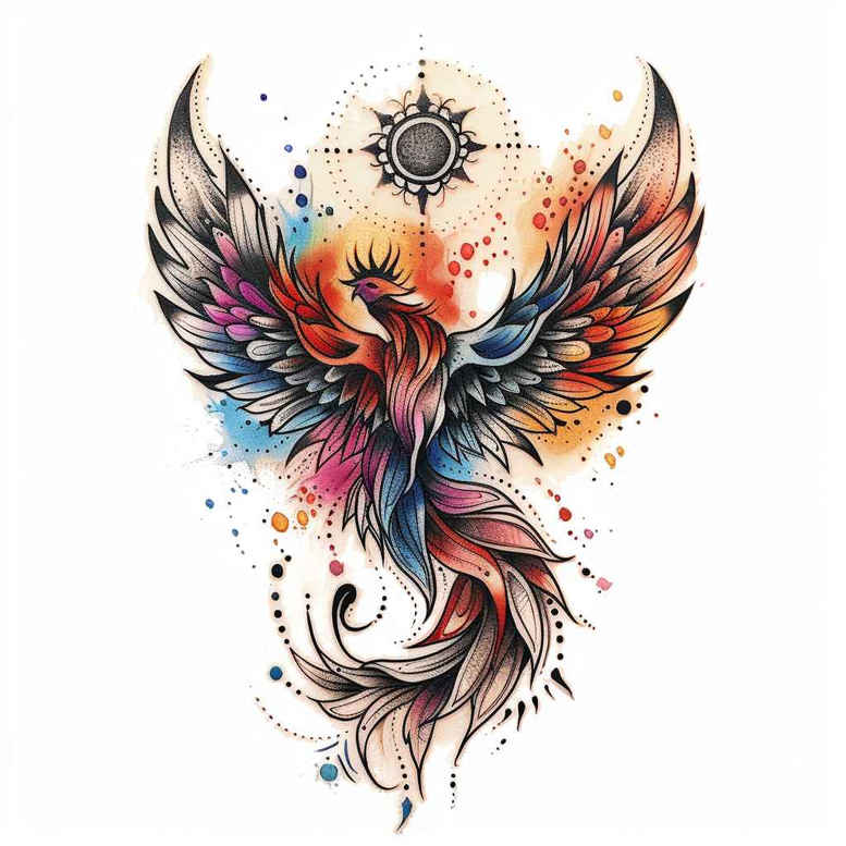 phoenix-and-magic – tattoo design ideas free ai generated – surrealism-surreal-lighting – for-scapula – Gallery: phoenix-inkby-ai