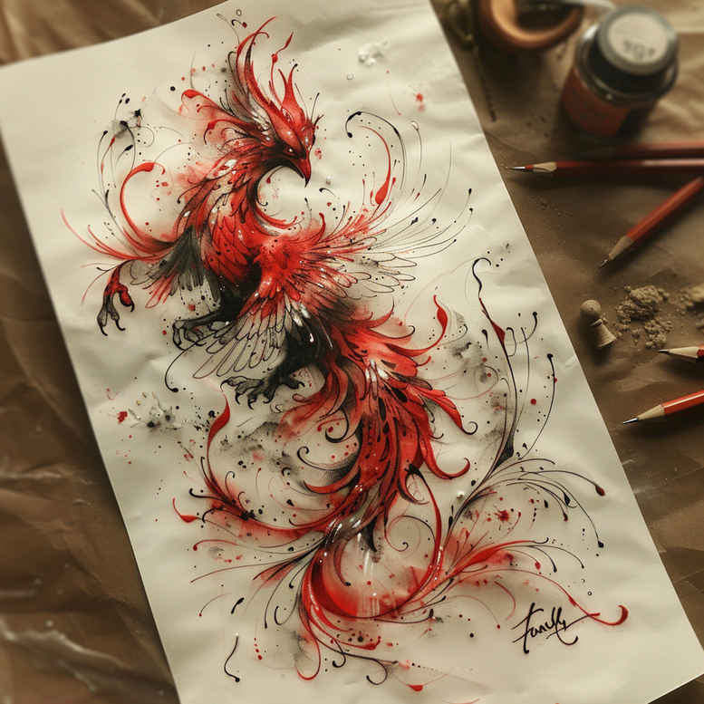 phoenix-and-rebirth – tattoo design ideas free ai generated – neotraditional-artful-color – for-outer-arm – Gallery: phoenix-inkby-ai