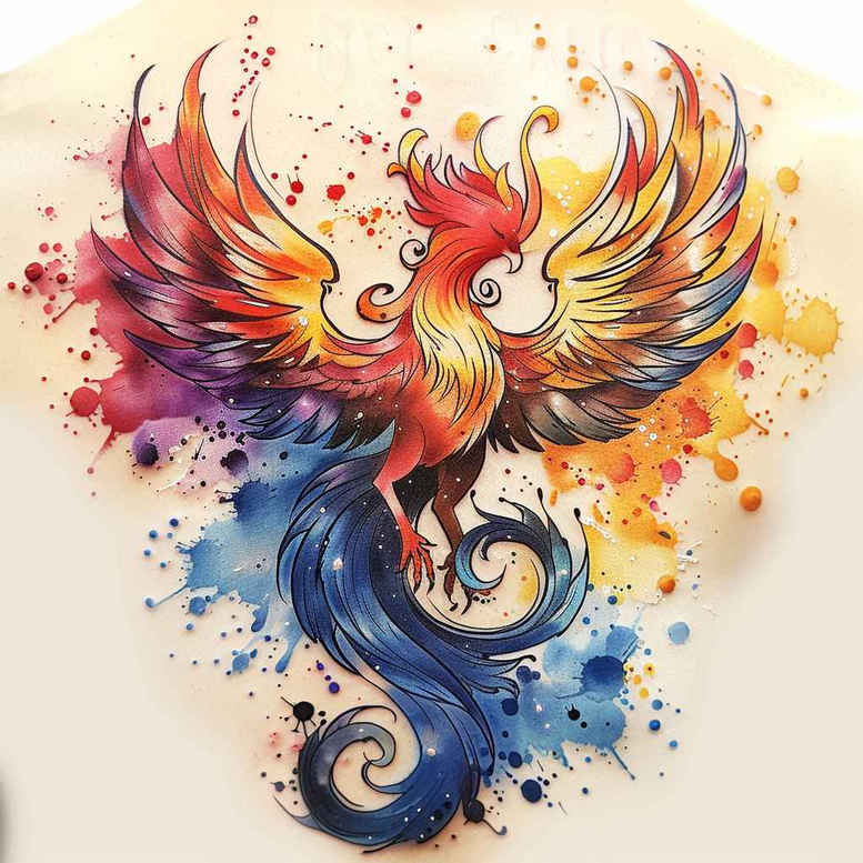 phoenix-bird – tattoo design ideas free ai generated – neotraditional-expressive-lines – for-back-shoulder – Gallery: phoenix-inkby-ai
