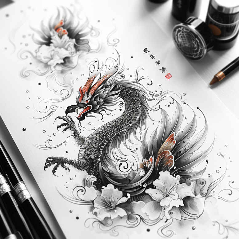 phoenix-fine-line-style – tattoo design ideas free ai generated – neotraditional-classic-motifs – for-lower-leg – Gallery: phoenix-inkby-ai