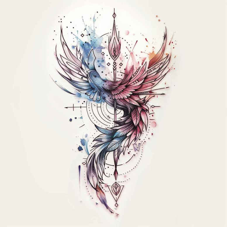 phoenix-fine-line-style – tattoo design ideas free ai generated – neotraditional-sharp-contrast – for-stomach – Gallery: phoenix-inkby-ai