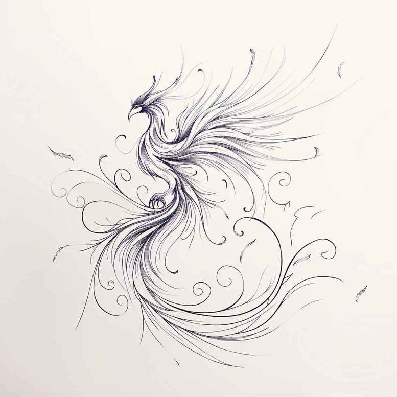 phoenix-fine-line-style – tattoo design ideas free ai generated – realism-contrast-ink – for-inner-arm – Gallery: phoenix-inkby-ai