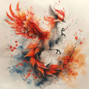 phoenix-fine-line-style – tattoo design ideas free ai generated – surrealism-unreal – for-thigh – Gallery: phoenix-inkby-ai