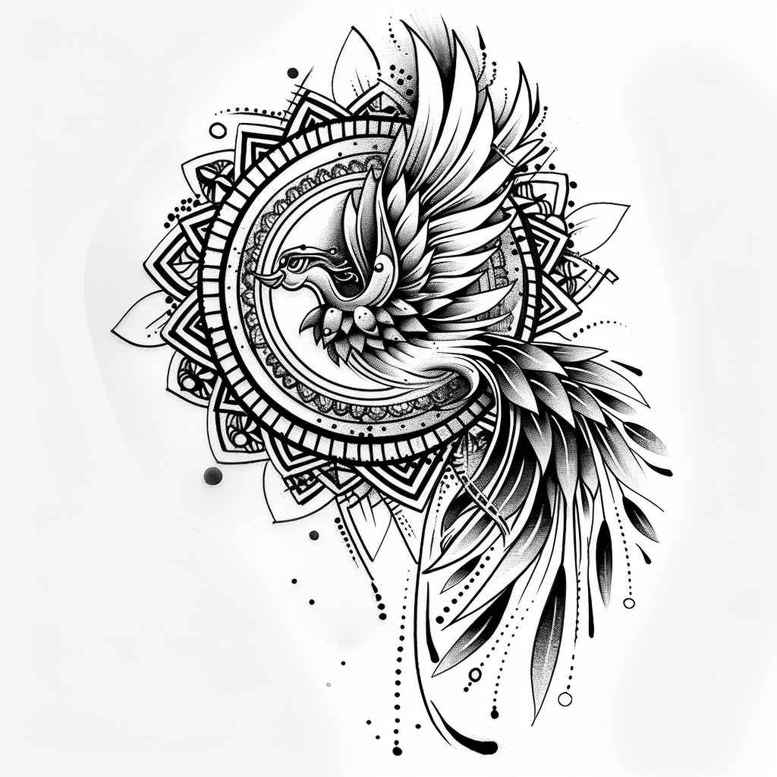 phoenix-hope-symbol – tattoo design ideas free ai generated – surrealism-impossible-forms – for-back-of-neck – Gallery: phoenix-inkby-ai
