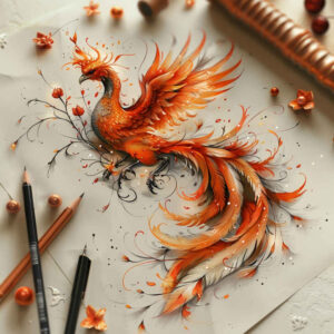phoenix-in-art – tattoo design ideas free ai generated – neotraditional-bold-highlights – for-back – Gallery: phoenix-inkby-ai