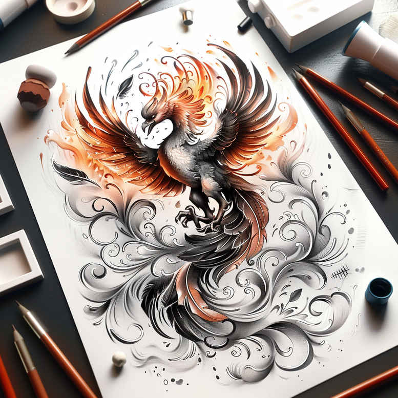 phoenix-symbol-of-eternity – tattoo design ideas free ai generated – neotraditional-enhanced-shading – for-spine – Gallery: phoenix-inkby-ai