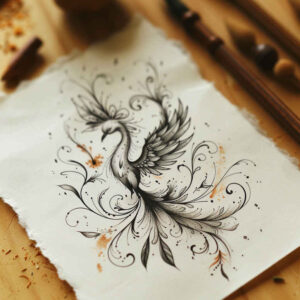 phoenix-symbol-of-eternity – tattoo design ideas free ai generated – realism-glass-effect – for-outer-arm – Gallery: phoenix-inkby-ai