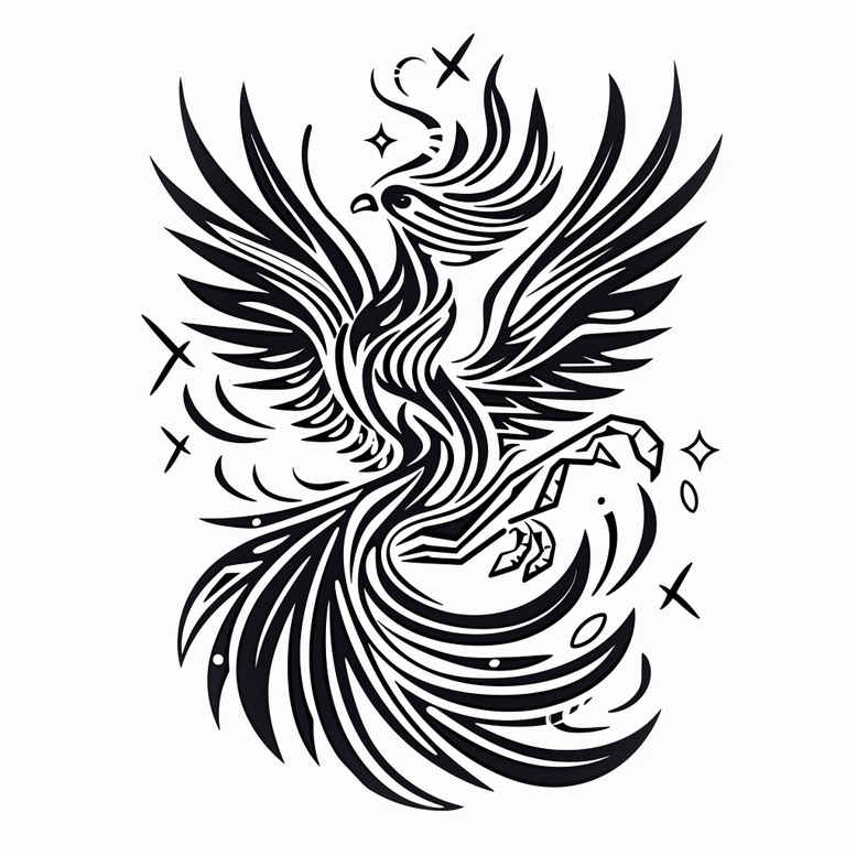 phoenix-symbol-of-eternity – tattoo design ideas free ai generated – realism-light-and-shadow-play – for-calf – Gallery: phoenix-inkby-ai
