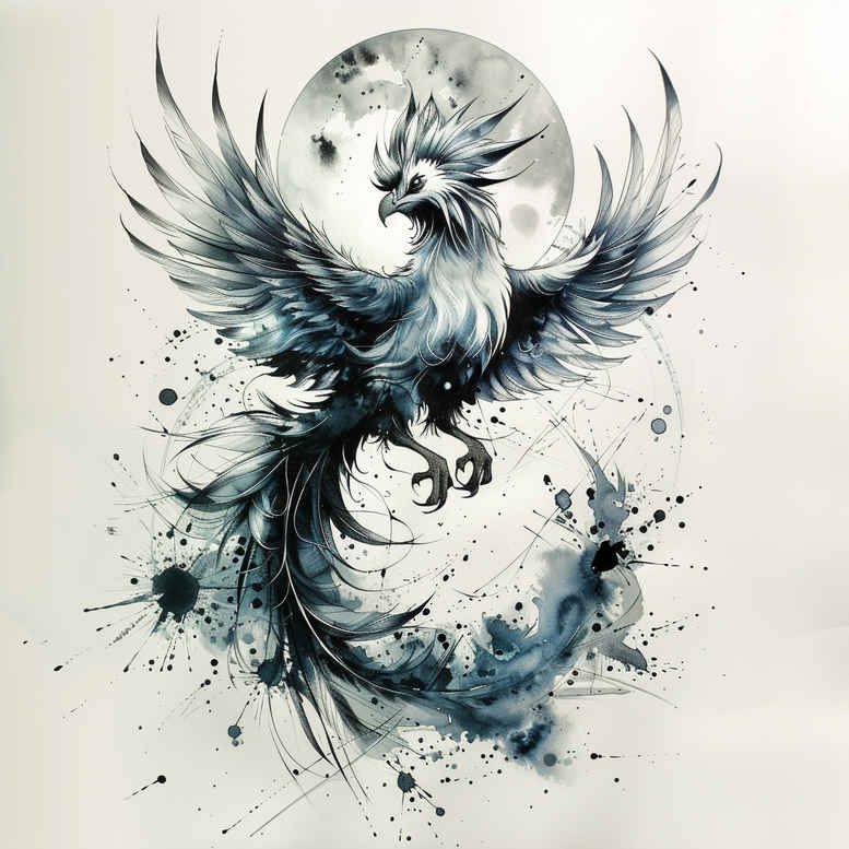 phoenix-symbol-of-strength – tattoo design ideas free ai generated – surrealism-esoteric – for-chest – Gallery: phoenix-inkby-ai