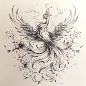 phoenix-tattoo – tattoo design ideas free ai generated – realism-moist-gloss – for-upper-chest – Gallery: phoenix-inkby-ai