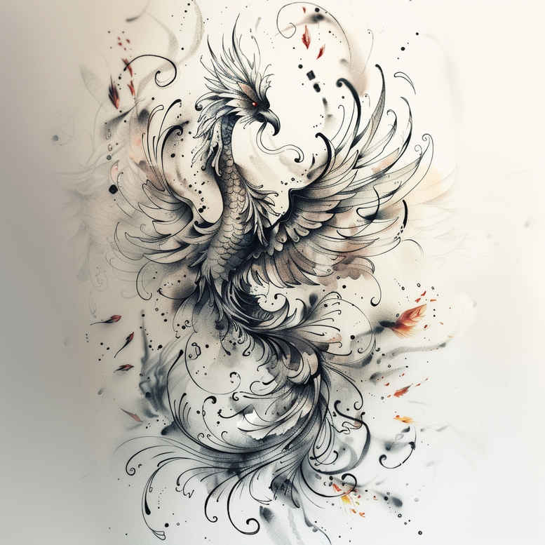 phoenix-tattoo – tattoo design ideas free ai generated – realism-reflection-effect – for-toe – Gallery: phoenix-inkby-ai