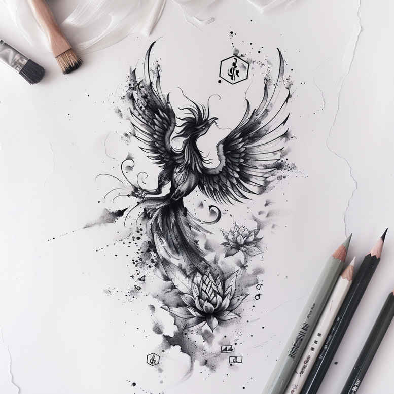 phoenix-with-3d-effect – tattoo design ideas free ai generated – neotraditional-fine-detail – for-arm – Gallery: phoenix-inkby-ai