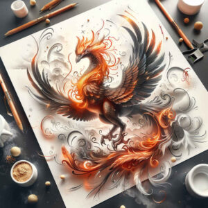 phoenix-with-3d-effect – tattoo design ideas free ai generated – neotraditional-saturated-hues – for-hip – Gallery: phoenix-inkby-ai
