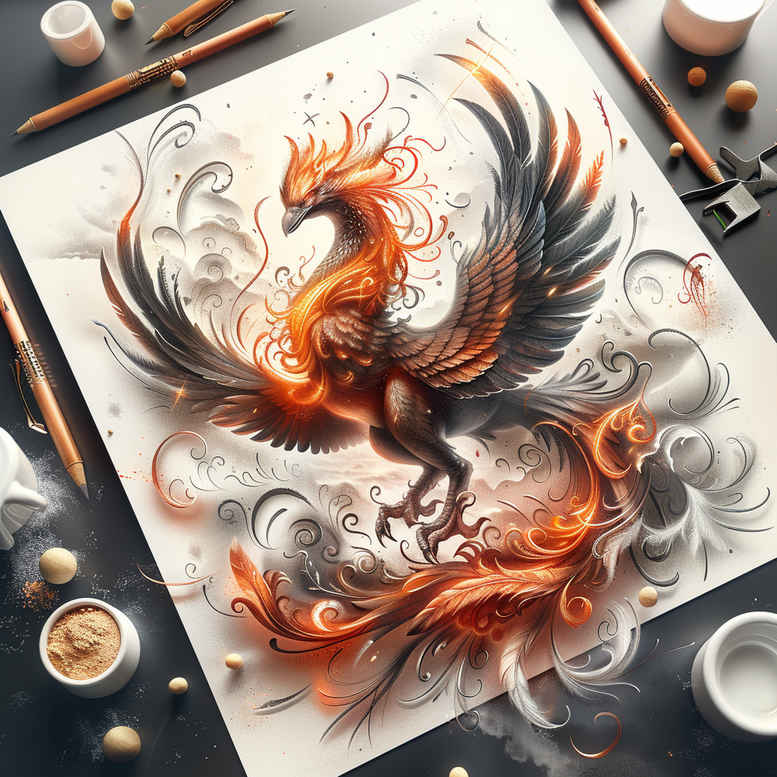 phoenix-with-3d-effect – tattoo design ideas free ai generated – neotraditional-saturated-hues – for-hip – Gallery: phoenix-inkby-ai