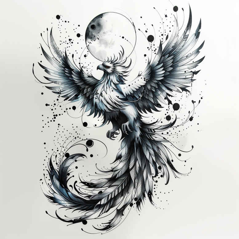 phoenix-with-3d-effect – tattoo design ideas free ai generated – realism-skin-texture – for-back-shoulder – Gallery: phoenix-inkby-ai
