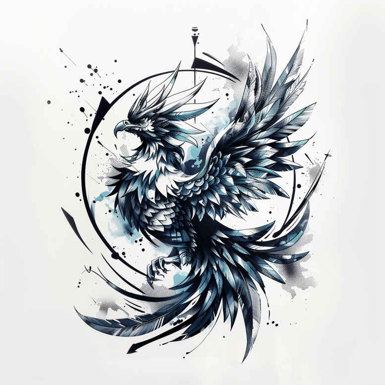 phoenix-with-abstract-pattern – tattoo design ideas free ai generated – neotraditional-solid-fill – for-hand – Gallery: phoenix-inkby-ai
