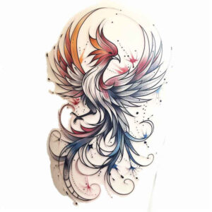 phoenix-with-abstract-pattern – tattoo design ideas free ai generated – surrealism-juxtaposition – for-nape – Gallery: phoenix-inkby-ai