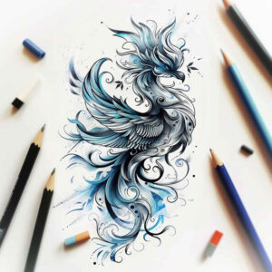 phoenix-with-artistic-detail – tattoo design ideas free ai generated – neotraditional-balanced-color – for-ankle – Gallery: phoenix-inkby-ai